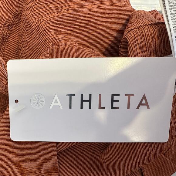 Athleta Echo Top WMNS M Orange Brown Striped Button Up Short Sleeve Breathable - Picture 9 of 10